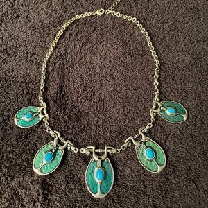 Vintage Boho/Southwest style handcrafted metal and turquoise pendant necklace.